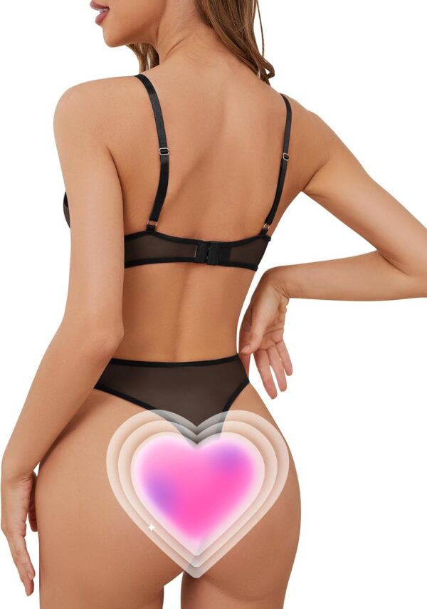 Sexy Floral Embroidered Flower Mesh Underwire Push Up Lingerie Set - Image 2