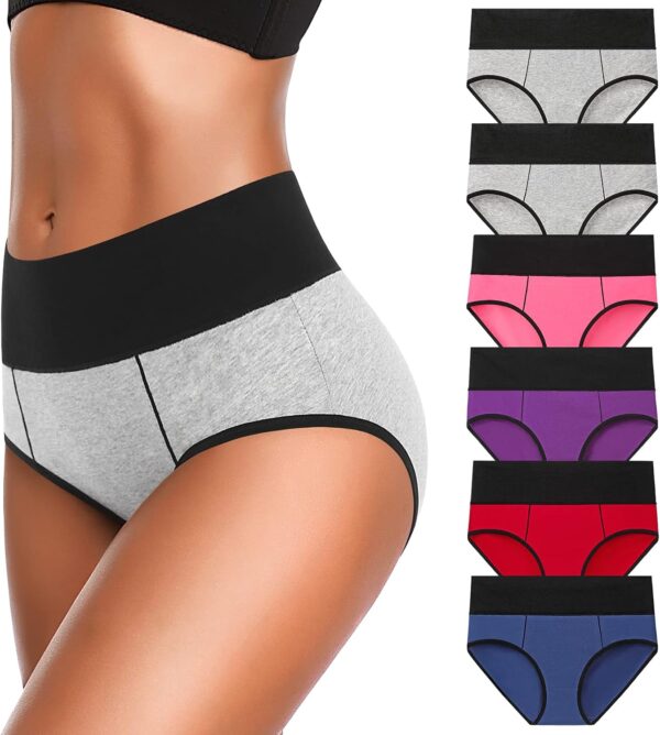 Underwear for Women Cotton High Waist Panties Full Coverage Briefs Soft Strech Ladies Breathable Panties-Multi Pack