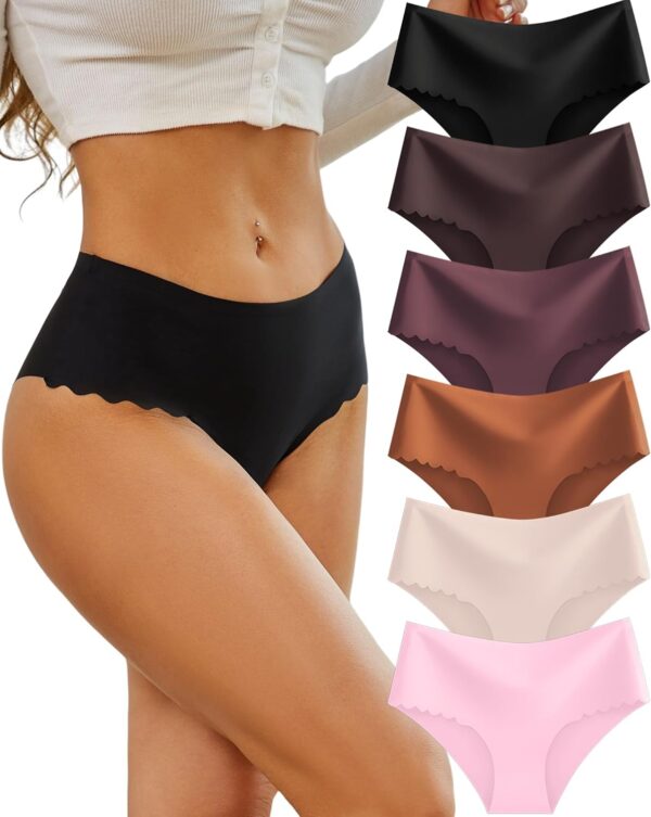 High Waisted Seamless Underwear for Women No Show Panties  Scalloped Edge Bikini Breathable Briefs 6 Pack