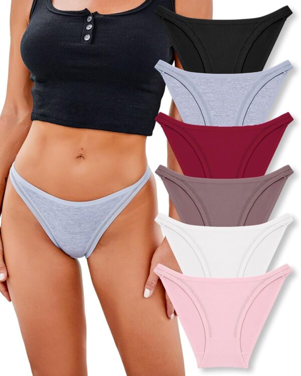 6 Pack String Underwear for Women Cotton High Cut Stretch Breathable Low Rise Hipster  Bikini Panties S-XL